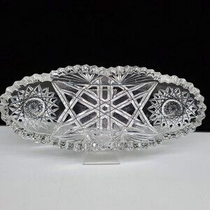 Antique American Brilliant Cut Glass Oval Relish Dish 7.75" Wide
